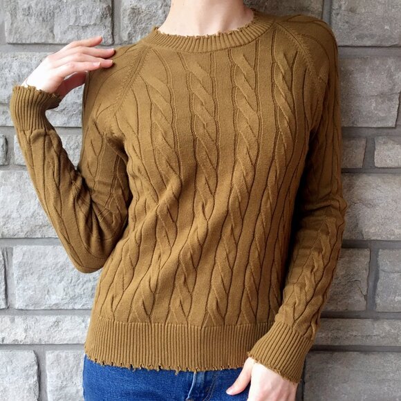 Olive Distressed Cable Knit Pullover - Evereve - Picture 3 of 5